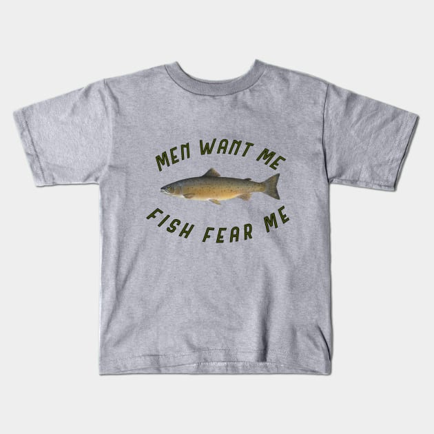 Men want me Fish fear me Kids T-Shirt by Designs by Dyer